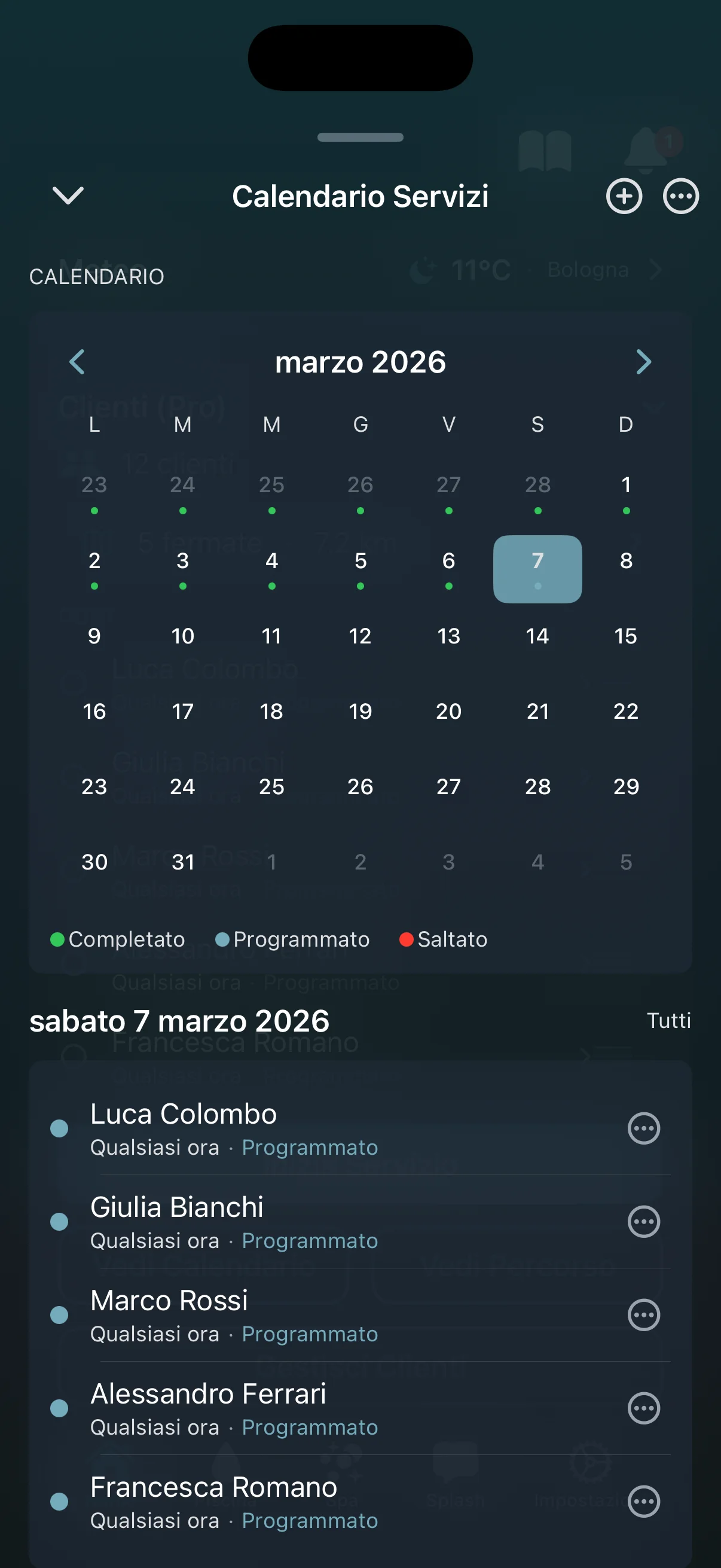 Calendario programmazione servizi